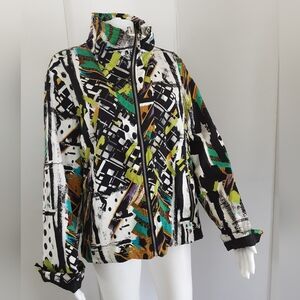 ERIN LONDON Bon Voyage III Art Abstract Full Zip Toggle Neck Jacket Sz XL - Vtg